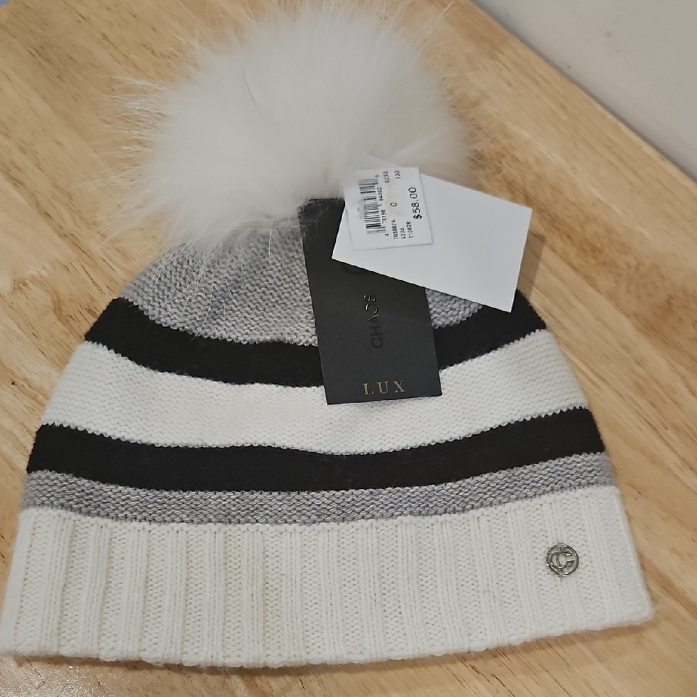 Chaos Lux Women's Striped Knit Hat - Black, Gray, White